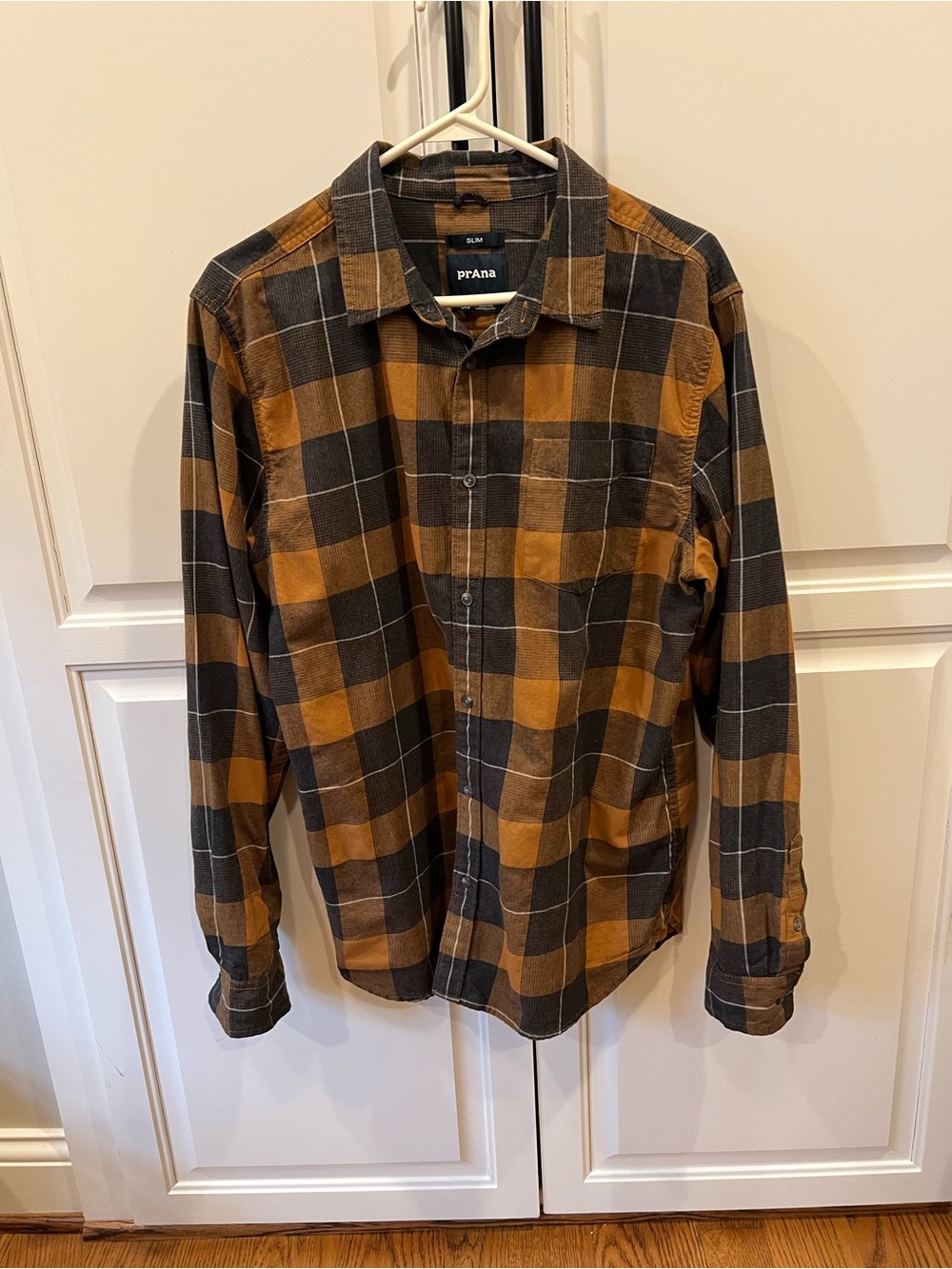 Prana Men's Plaid Button-Down Shirt - Mustard & Charcoal